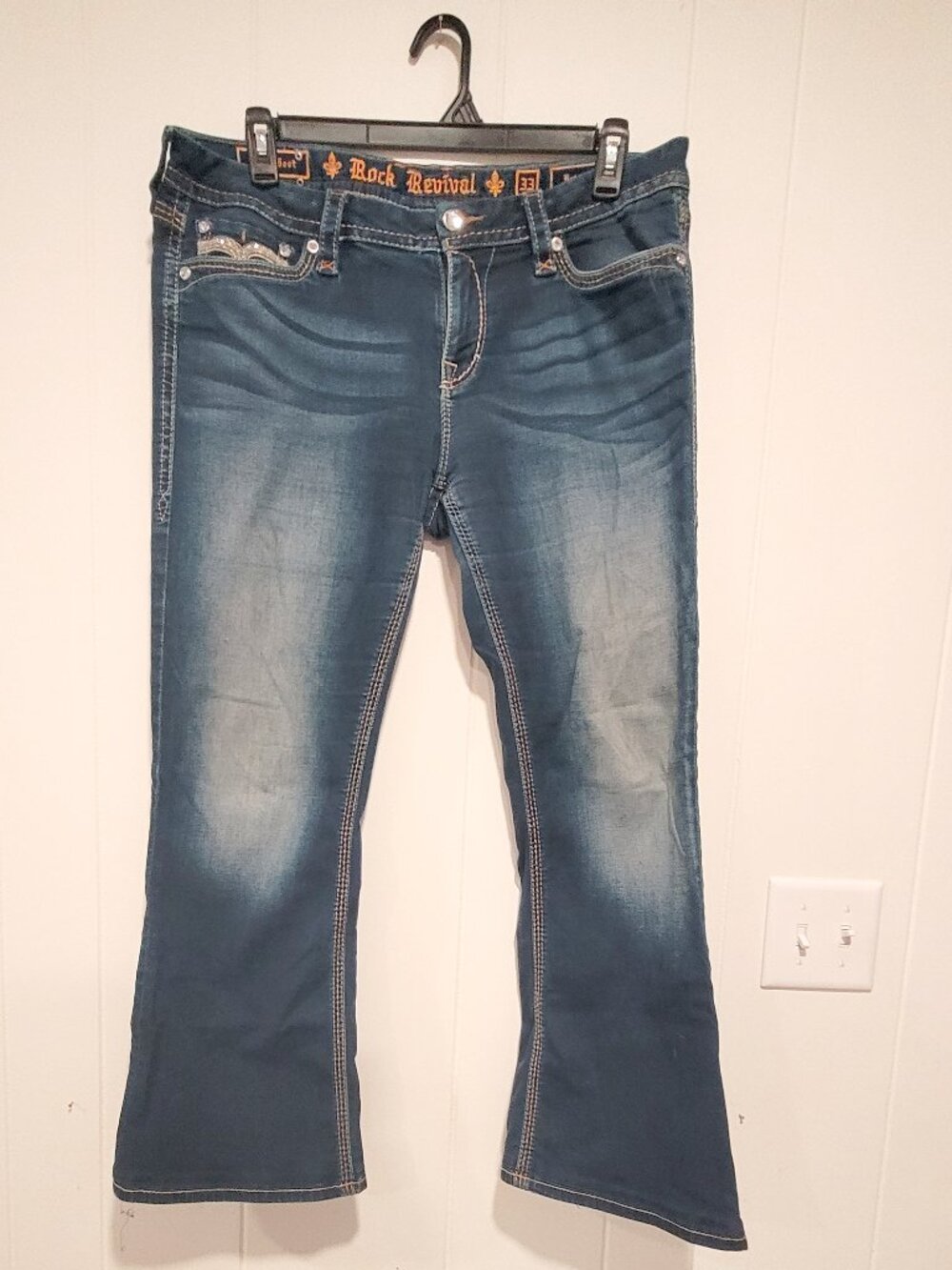 Rock Revival Jeans Women SZ 33 Betty Easy Boot_Embellished Distressed